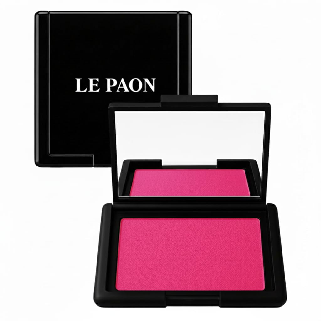 Le Paon Cosmetics Blush Rush (Super Fuchsia) - Powder Blush for Cheeks & Face with High Pigments for Shiny, Healthy Natural Finish – Buildable, Sweat Proof & Vegan