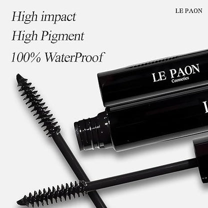 Le Paon Cosmetic Super Curl Waterproof Mascara for Lenthening Lashes without Fallout – Clump Free Volumizing Mascara for Defined & Separated Lashes