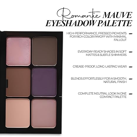 Le Paon Cosmetic Starlight Eyeshadow Palette (Romantic Mauve) - 6 Highly Pigmented, Crease-Proof Matte & Shimmer Shades – Long-Lasting, Blendable & Buildable Pigments – Compact & Travel-Friendly