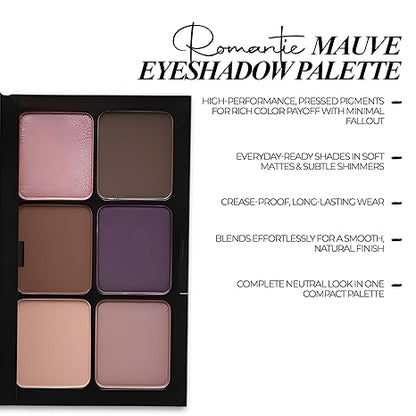 Le Paon Cosmetic Starlight Eyeshadow Palette (Romantic Mauve) - 6 Highly Pigmented, Crease-Proof Matte & Shimmer Shades – Long-Lasting, Blendable & Buildable Pigments – Compact & Travel-Friendly