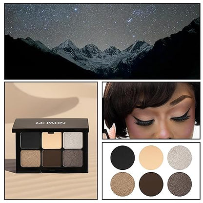 Le Paon Cosmetics Eyeshadow Palette – 6 Highly Pigmented, Crease-Proof Matte & Shimmer Shades – Long-Lasting, Blendable & Buildable Pigments – Compact & Travel-Friendly (Smoky Nights)