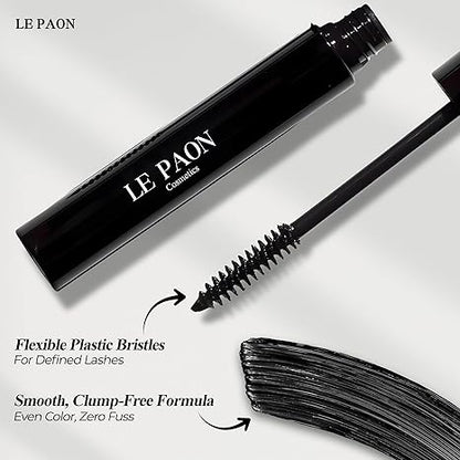 Le Paon Cosmetic Super Curl Waterproof Mascara for Lenthening Lashes without Fallout – Clump Free Volumizing Mascara for Defined & Separated Lashes